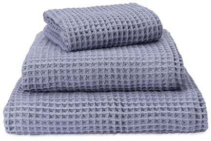 URBANARA 2er Set Gästehandtuch Mikawa 30x50 cm - 100% Baumwolle in Waffelpiqué - Badetuch Duschtuch Gästehandtuch Strandtuch - Silberblau