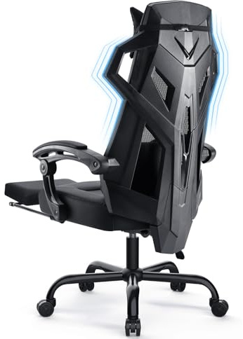 GTPLAYER Chaise de Bureau Ergonomique Chaise Gaming Style Technologique avec Accoudoir Synchronisé Hauteur Réglable Dossier Claire-Voie (Noir)