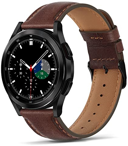 Tasikar 22mm läderarmband kompatibel med Samsung Galaxy Watch 3 45mm/Watch 46mm armband, äkta läder ersättningsarmband för Huawei Watch GT 3 46mm/3 Pro/GT 2, Gear S3, 22mm, Mörkbrunt