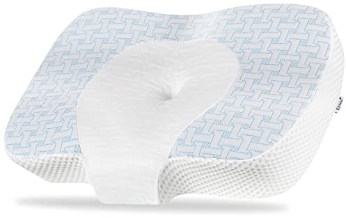 Elviros Oreillers à Mémoire de Forme, Oreillers Ergonomiques pour la Nuque, Décontracter Les Muscles, Bleu, 60 x 38.6 x 9.9/13.5 cm