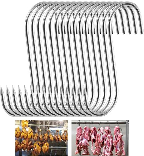 Gancio a S in acciaio inox, 15 pezzi (3 cmx15 cm) di alta qualità, gancio per affumicatura, gancio da cucina, gancio per macellaio, gancio per carne per cucina, barbecue
