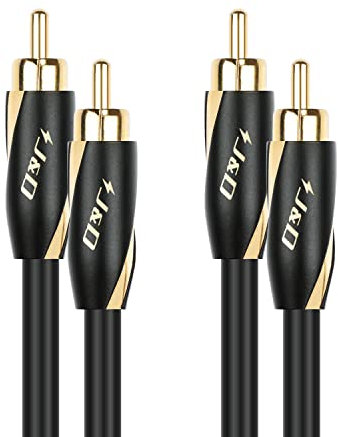 J&D RCA Stereo Cable, 24 AWG Gold Plated Male-to-Male Phono to Phono Cable, 2RCA to 2RCA Stereo Audio Cable, Subwoofer Cable for Home Theater, HDTV, Amplifiers, Hi-Fi Systems, Speakers, 1.8 Meter