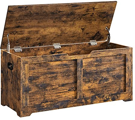 VASAGLE Schuhbank, Sitzbank mit Stauraum, Sitztruhe mit 2 Sicherheitsscharnieren, Aufbewahrungsschrank, Landhausstil, 40 x 100 x 46 cm, für Flur, Schlafzimmer, Wohnzimmer, vintagebraun LSB061T01