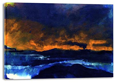 IKYE Gerahmt. Berühmte Gemälde von Emil Nolde, Druck auf Leinwand. Reproduktion von Ölgemälden. Abstrakte Wandbilder auf Leinwand für Wohnzimmer (Gelber Himmel) 90 x 126 cm (35,4 x 49,6 Zoll) gerahmt