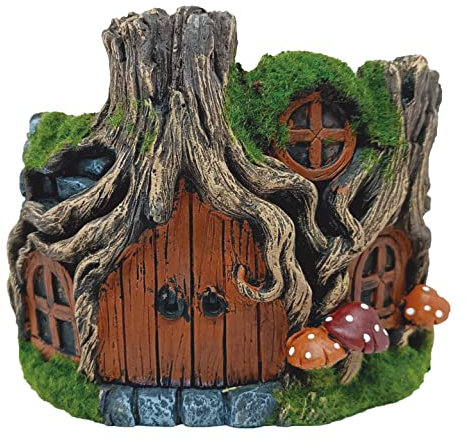 TIN DREAMS FACTORY | Vaso Casa Hobbit in Cemento Dipinto a Mano – Fioriera Decorativa per Piante Grasse, Bonsai e Fiori – Vaso Fantasy da Esterno e Interno – Idea Regalo Originale