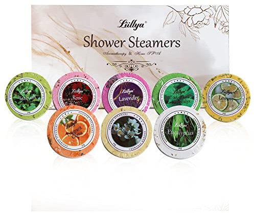 Liillya Shower Steamers Aromatherapy 8 Pack Shower Bombs with Natural Essential Oil Home Spa Vapor Shower Tablets Stress Relief Self Care Relaxation Birthday Gifts for Women,Men, 8 Scents