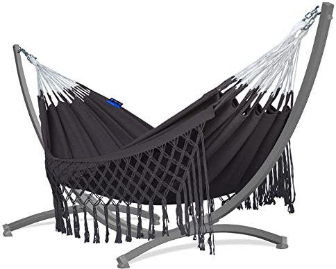 Potenza Outdoor Hängematte mit Verzinkter Gestell für 2 Personen I Medelin Boho - 100% Baumwolle Doppelhängematte 230x160, 200kg I Hängemattengestell 220kg, wetterfest