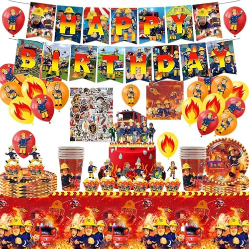 Feuerwehrauto Geburtstag Party Set，Feuerwehrauto Geburtstags Geschirr Kit，Geburtstag Party Deko