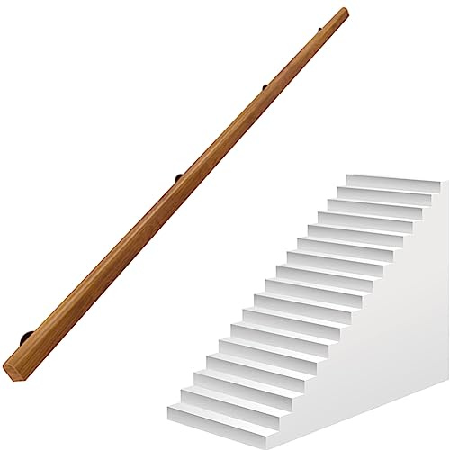 NUACOS Holz Handlauf Metall GeläNder Halterung Treppenhandlauf 50–600cm rutschfeste HandläUfe WandhandläUfe für Innen Treppen,180cm/70.9in