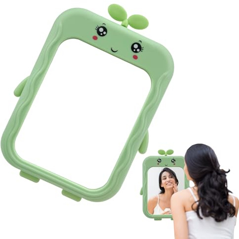 Qusmeiyici Green Grass Desktop-Spiegel für Mädchen, tragbar, niedlich, Make-up-Schreibtischspiegel mit Ständer, Reise-Schönheit, Kosmetikspiegel, Gras-Styling für Tisch, Badezimmer, Dusche