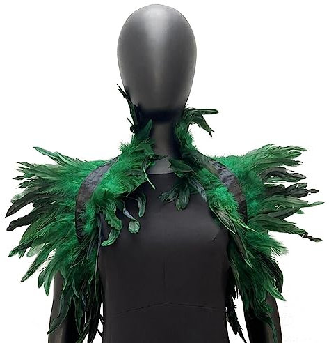 iSpchen Feather Schal Halloween Shrug Poncho Kragen langer Federn Pythonschlangen umwickelter Schal Ponchorock Schulterzucken Feder Cape Stola Halloween-Kostüm Maskerade Kostüm Federschal Grün