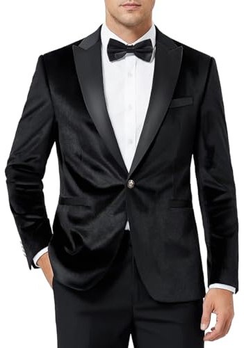 WYWK Men's Velvet Tuxedo Blazer, Slim Fit Casual Jacket for Men Black