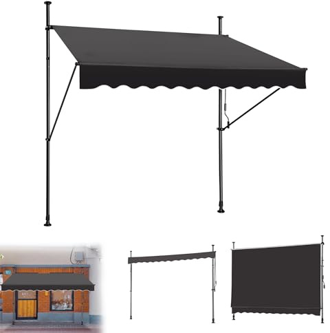 CEEDIR Klemmmarkise mit Handkurbel 250cm breit Balkonmarkise Verstellbar ohne Bohren Sonnenschutz UV-beständig Wasserabweisend Markise Terrassenüberdachung für Terrasse Balkon, 250x120cm Anthrazit