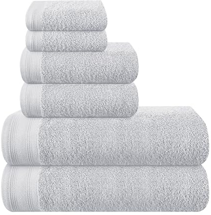 MALLONI Home Ultra Soft 6er-Pack Baumwoll-Handtuch-Set, enthält 2 übergroße Badetücher 70 x 140 cm, 2 Handtücher 40 x 60 cm und 2 Waschbetten 30 x 30 cm, hellgrau