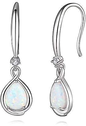 FANCIME 925 Sterling Silber Hängend Ohrringe mit Synthetischer Opal, Tropfen Infinity Zirkonia Opal Ohrringe für Damen, Geschenke Schmuck für Frauen Mädchen