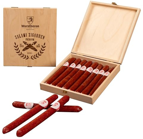 Wurststicks aus Salami in hochwertiger Geschenk-Box aus Holz/Geschenk für Männer/Wurstsnack Geschenkidee