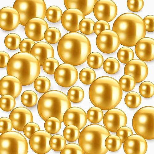 DERJDISF 150 Pcs Faux Perle, Perles Flottantes Perles pour Remplissage de Vase, Perle Brillante Sans Trou Tailles Mixtes, Perles en Vrac en Plastique, pour Bijoux DIY, Bougie Flottante 8/14/20mm
