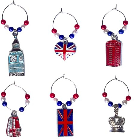 6 Glass Charms – London Landmark Charms – London Souvenir Charm - Glass Markers - Party Accessories - British Gift Set with Gift Box