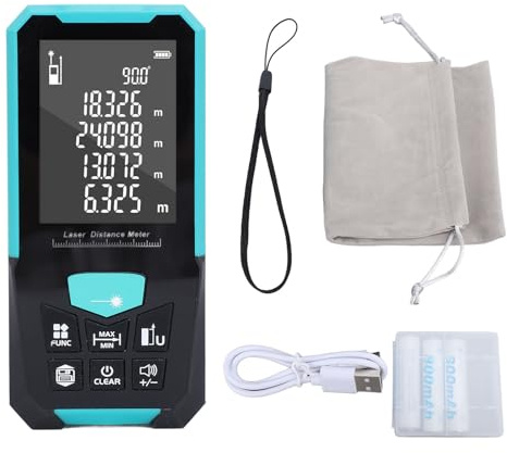 Digitaler -Entfernungsmesser, 0,05–100 M, IP54, Wasserdicht, Wiederaufladbar, 2,4-Zoll-LCD-Display mit Hintergrundbeleuchtung, Digitaler -Entfernungsmesser
