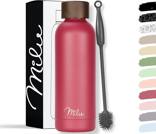 Milu Thermosflasche 500ml Isolierte Edelstahl Thermo Trinkflasche Thermoskanne Auslaufsichere Isolierflasche doppelwandig - Kohlensäure geeignet – inkl. Reinigungsbürste (Berry, 500ml)