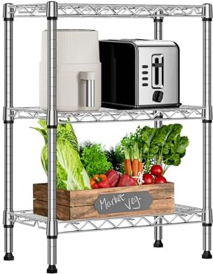 MZG 340 kg 3 nivåer hylla metallförvaringshyllor trådställ garderob organisatörer med PP-bräda för garage kök badrum tvätt krom 30 cm D x 55 cm B x 72 cm H