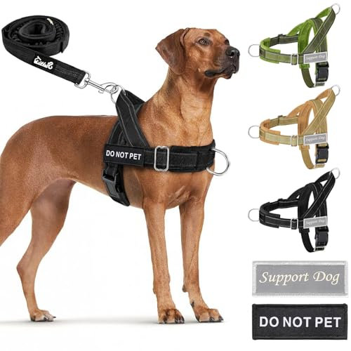 SlowTon Dog Harness Large Dogs with Lead Set,5.7ft Anti Pull Dog Lead, Padded Soft Handle Reflective Adjustable Easy Control Pet Vest Leash for Training and Walking