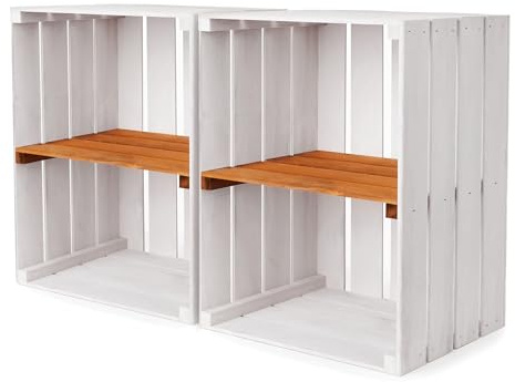 PINEEA Scatola di legno grande scaffale – Cassetta per frutta in legno – Casetta per vino – 2 Pezzi Decorazione Bianca vintage scatola di legno 50x40x30cm