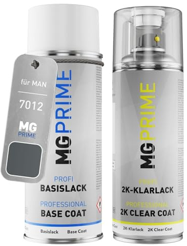 MG PRIME Autolack Set Spraydose für MAN 7012 Basaltgrau + 2K-Klarlack | Set aus Basislack + 2K Klarlack, Sprühdosen 400ml