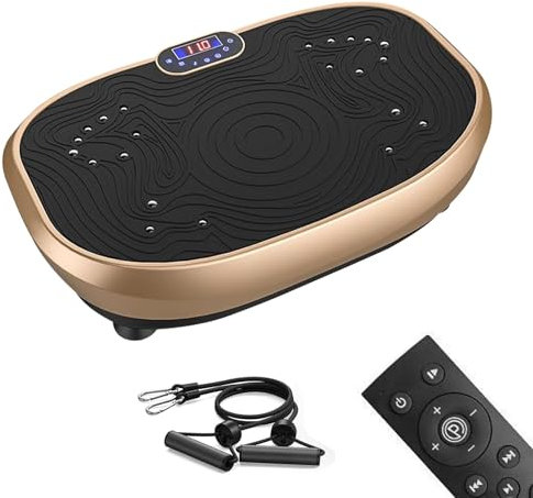 Träningsmaskin med Vibrationsplatta med Band, Träning för Hela Kroppen Vibrationsträningsplattform, Lymfdräneringsmaskin för Viktminskning med Fjärrkontroll, 99 Nivåer, Fotmassage, Smärtlindring