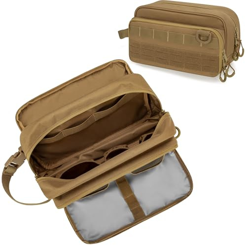 Prokva Taktische Kulturtasche für Herren, Reise Kulturbeutel, Khaki | Nass-/Trocken-Trennung, Schnallen-Tragegriff, 6 Innenfächer, Nur Leere Tasche