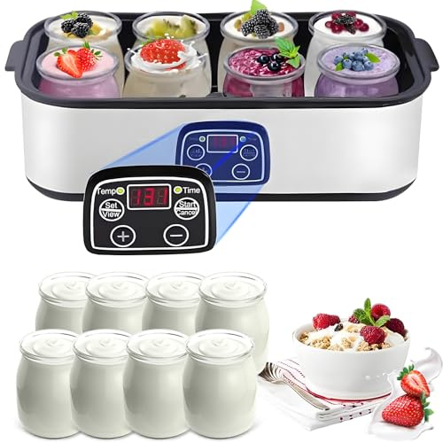Automatic Yogurt Maker with LCD Display, 1400ML Fermenter with 8 Cups, Auto Temp Control and 0-48H Adjustable Time, Yogurt Machine for Men Women Making Cheese, Yogurt