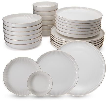 Servizio da tavola in porcellana da 24 pezzi, completo ed elegante Kütahya Porselen Bone Crest per 6 persone, 24 pezzi - Servizio da tavola esclusivo bianco e oro