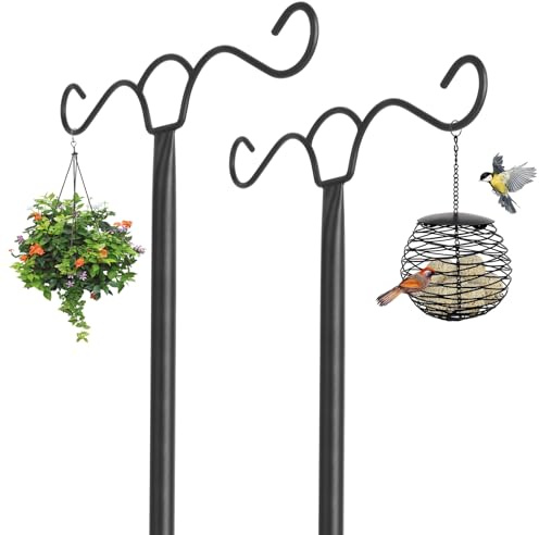 Lot de 2 supports pour mangeoires à oiseaux, supports de 197 cm, supports autoportants pour mangeoires à oiseaux, crochets doubles en métal robuste pour lanternes