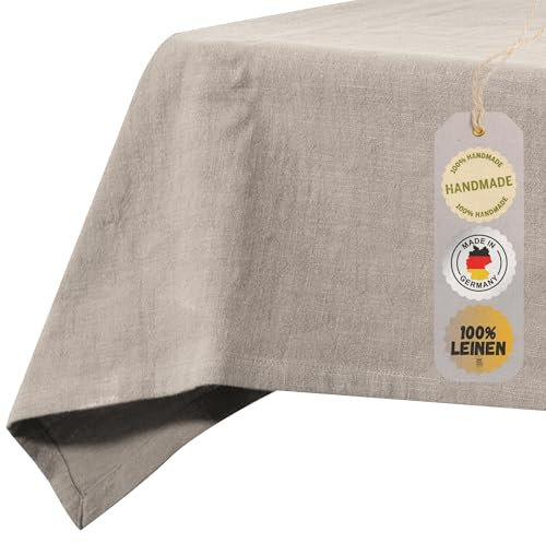chambry Premium Tischdecke 100% Leinen Stonewashed - Handarbeit Made in Germany - hochwertige und nachhaltige Tischwäsche aus Naturmaterial - Sand 130cm x 280cm
