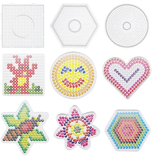 Allazone 5 mm Tableros de Perlas de Fusibles, Placas de Cuentas para Planchar, Placa de Cuentas Cuadrada para Cuentas Niños Artesanía Perla (9 Pz Formas Mixtas)