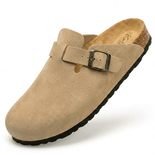 GONKOS®, Sabots Homme Femme en Cuir Véritable, Liège Naturel, Mulets & Sabots Homme Femme, Sabot Cuir de Qualité Fabriquées en Espagne, Couleur Taupe Taille 43