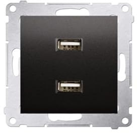 USB Steckdose - Einsatz für 2 Anschlüsse, kompatibel mit deutschen und französischen Systemen, schwarz, ideal zum Laden von Geräten