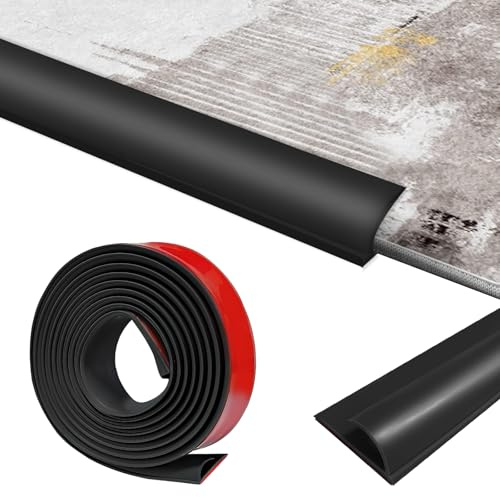 Teppichleisten Übergangsprofil Selbstklebend,3.0M PVC Übergangsrand Boden, Kantenverkleidung für Teppich Boden von Teppich zu Holzboden, Abdeckungshöhe innerhalb von 10 mm, Schwarz