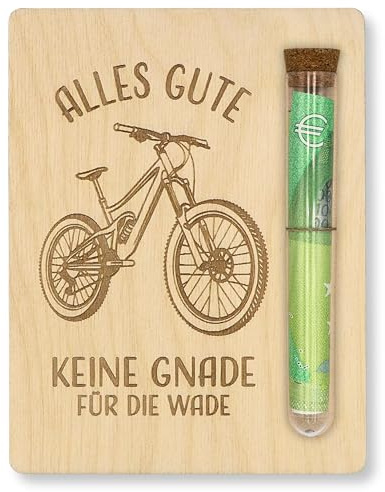 ZUKLA Verpackung Geldgeschenk Fahrrad - 13 x 10 cm - mit Reagenzglas - Fahrrad Geschenk - Geldgeschenk Verpackung Holz - Geschenkgutschein Geburtstag für Radfahrer