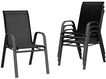 Zstar 4er-Set stapelbare Gartenstühle, Terrassen-Esszimmerstühle aus Metall mit atmungsaktivem Textilene, wetterfest und rostbeständig, Outdoor-Stühle für Terrasse, Balkon, Garten, Schwarz