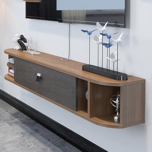 Console d'entrée en marbre avec miroir, meuble TV mural moderne, meuble TV flottant, console multimédia murale, meuble de divertissement en bois avec porte à rabat, éclairage LED, design à d