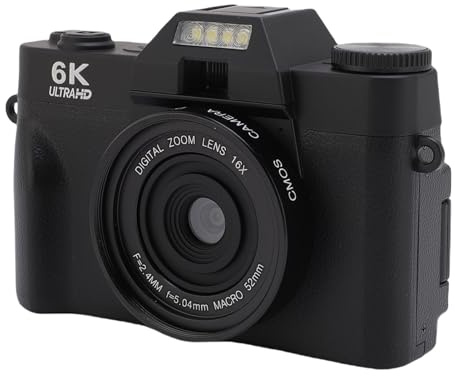Lazmin112 Fotocamera Digitale 6K, 64 Mp, 3 Pollici 180° Schermo Ribaltabile, Zoom 16X, Messa a Fuoco Automatica Af, Fotografia Continua, Filtri, Fotocamera Da Viaggio Compatta, 32Gb
