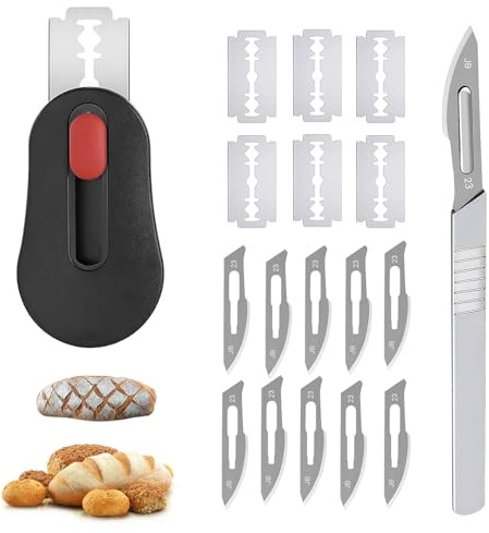 LUMOOM Juego de 2 cuchillos de panadero, cuchillo de masa para panecillos, accesorios para hornear pan con 16 hojas de pan, herramienta de corte de pan, para una baguette perfecta, masa de pan DIY