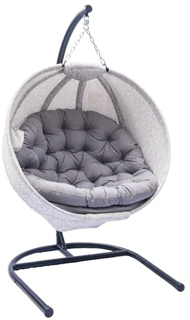 olofable Hanging egg Chair with Stand - Hanging ball chair W/Plush Cushions,Weather-Resistant Fabric, Indoor Outdoor Foldable Swing Chair for Patio, Balcony, Yard & Living Room (Gesar Flower Gray)