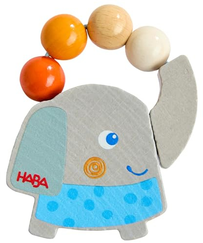 HABA Greifling Rasselelefant – Baby Holzspielzeug & Rassel ab 6 Monate – Montessori Babyspielzeug zur Förderung der Feinmotorik – Erstausstattung & Geschenk zur Geburt