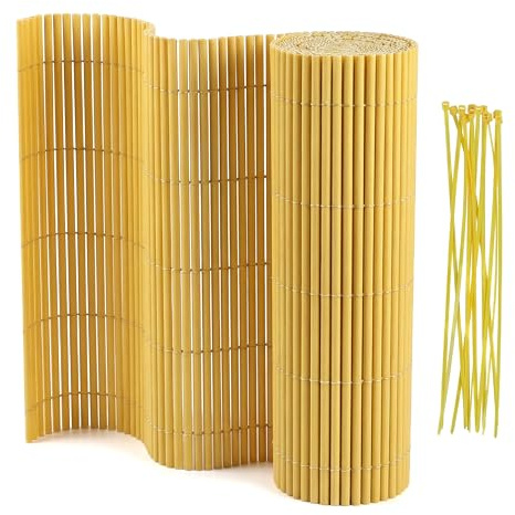Peviasot PVC Sichtschutzmatte Balkon 100x500 cm Bambus – Rundrohr mit Verstärkungsstreifen, Balkon Sichtschutz ohne Bohren, Windschutz & Sichtschutz für Gartenzaun, Terrasse & Geländer