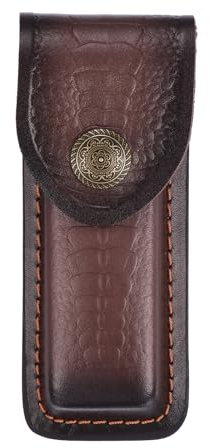 sourcing map Leather Knife Sheath 5.91 Genuine Leather Folding Pocket Knife Case Horizontal Belt Sheath with Loop for Folding Knives Camping Hunting Outdoors, Brown