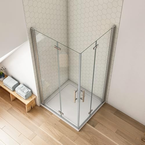 Aica Sanitär Duschkabine 100x80 cm Falttür 180° Eckeinstieg Duschwand Duschabtrennung Falttür 6mm Nano ESG Glas Dusche Höhe 195 cm Hochglanz Verchromt