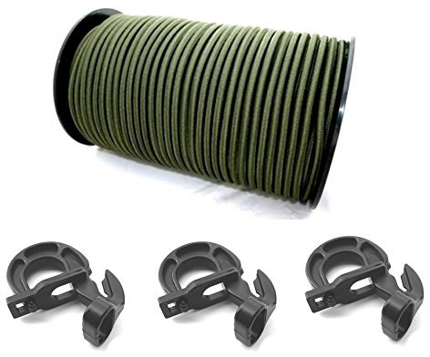 Seilwelt 8mm Expanderseil 40m Gummiseil + 30 Easyfix Haken Gummileine Planenseil Seil Plane in Olivgrün