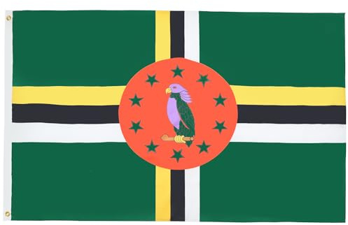 AZ FLAG Flagge Dominica 150x90 cm Leichtes Polyester 2 Ösen | Für innen Commonwealth Dominica dekorative Flagge doppelte Nähte und verstärkte Kanten mit Metallösen
